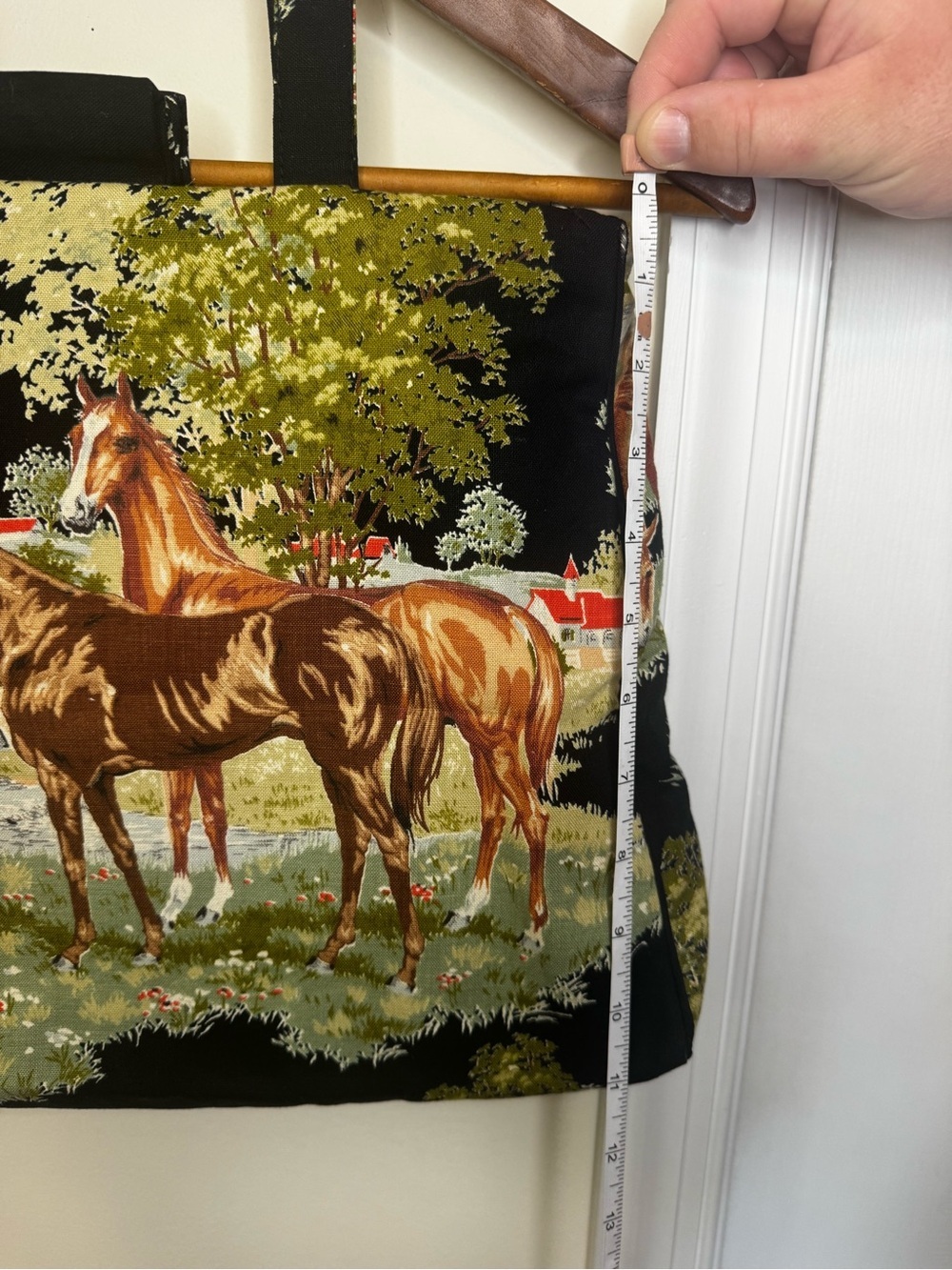 Vintage Horse Scene knitting Bag in Black and Brown - Picture 3 of 6